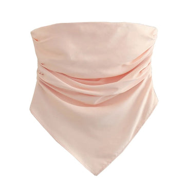 Yipinpay 2023 Pink Satin Top Female Asymmetric Off Shoulder Tops For Women Pleated Summer Sexy Tops Woman Sleevless Backless Top